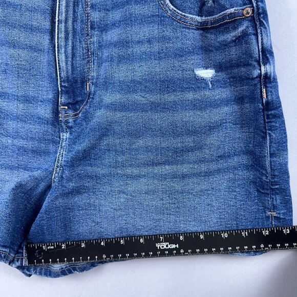 American Eagle Curvy Mom Shorts Womens Size 16 High Rise Stretch Distressed Blue - Picture 9 of 11